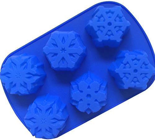 USmyth Food-grade 6 Varieties Snowflake Form Fondant Cakes Mold Bath Bomb Fizzies for Christmas Holiday Atmosphere (Blue)
