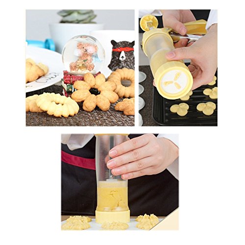 Cookie Maker Press Gun Kit - Multifunctional Comfort Grip Cookie Press Pump - DIY Plastic Biscuit Maker Cake Decorating Set with 16 Discs and 6 Icing Tips, Silicone Heat Resistant Oven Mitt as Gift