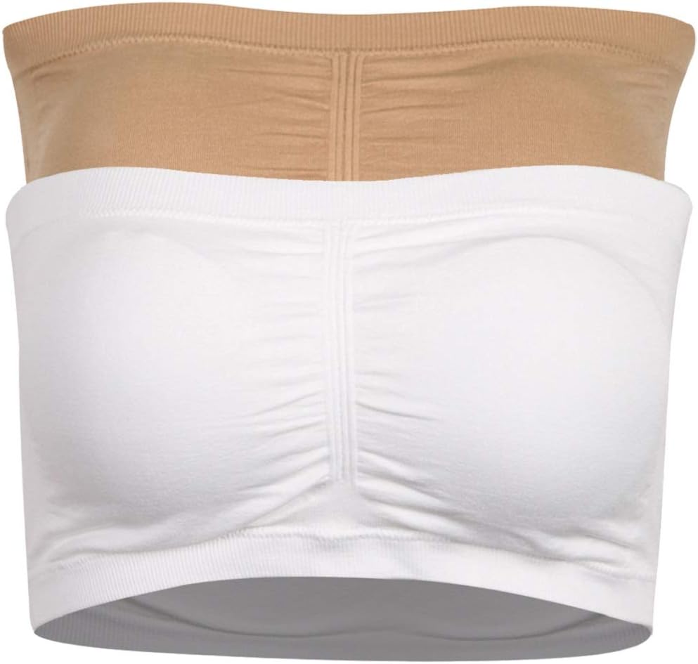 Elliscold Women's Basic Seamless Tube Top Padded Bras Stretch Strapless Bandeau Bra 1/3 Pack