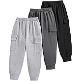 Nivne Tco Tween Boys Jogger Pants Casual Solid Color Soft Trousers, 3 Pack Elastic Waist Sweatpants Set with Side Pockets
