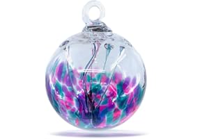 Luke Adams Glass | 4" Large Glass Tree of Life | Handmade Ornament | Hanging Garden Gazing Ball | Indoor Outdoor Home Décor | (Pink Violet Teal)