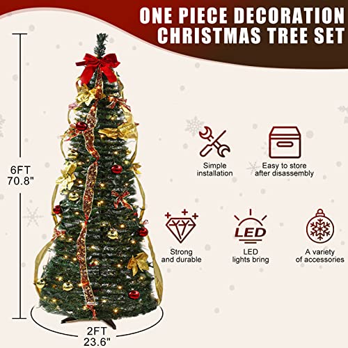 6FT Pop Up Christmas Tree with Lights, Prelit Artificial Christmas