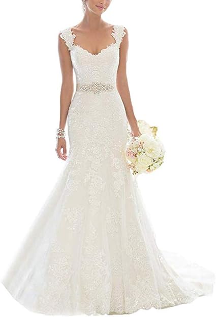 Vestido de novia de Encaje de Las Mujeres, Corte Ajustado, tamaño