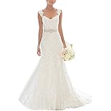 Vestido de novia de Encaje de Las Mujeres, Corte Ajustado, tamaño Personalizable Ailin Home (Color : Blanco, Tamaño : L)