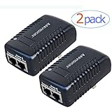 ANVISION 2-Pack 48V 0.5A Passive PoE Power Supply Injector Ethernet Adapter with Wall Plug IEEE 802.3af Compliant 10/100Mbps for IP Voip Phones, Cameras, AP and more