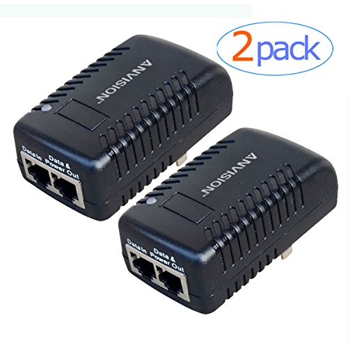 ANVISION 2-Pack 48V 0.5A Passive PoE Power Supply Injector Ethernet Adapter with Wall Plug IEEE 802.3af Compliant 10/100Mbps for IP Voip Phones, Cameras, AP and more