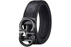 G Shape Gold and Black Metal Automatic Locked Top Layer Genuine Leather Belt