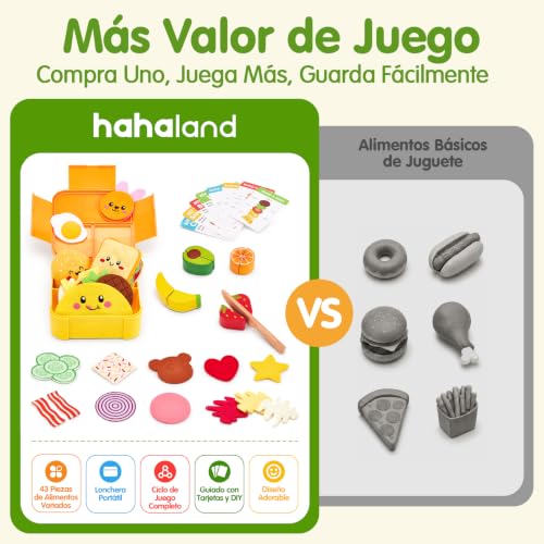 hahaland Food Toy for Children's Kitchen with Cuttable Fruits 3 Years+ | 43 Pieces, with Menu and Lunch Box, Kitchen Accessories, Creative Role Play, Easy to Store, Gift Girls 3-5 Years