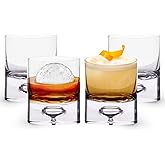 LEMONSODA Premium Crystal Bubble Base Whiskey Glass Tumbler - 9.5oz Set of 4 - Heavy Bottom Bubble Base - Great for Scotch Whiskey, Old Fashion, Manhattan, Bourbon, Cocktails