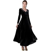 EXCHIC Women's Elegant Velvet Long Sleeve Maxi Dress Evening Party Dancing Dresses