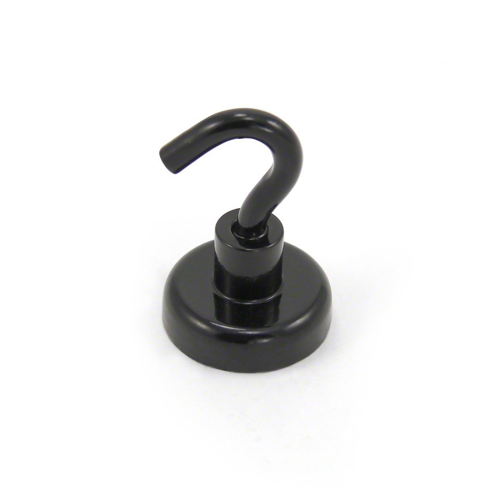 Black Painted Neodymium Hook Magnet with M5 Hook for Fridge, Whiteboard, Noticeboard, Filing Cabinet or Office - 25mm Diameter x 36.5mm High - 20kg Pull