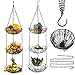iPstyle 3-Tier Fruit Basket, Vegetable & Produce Storage, Rustic Brown Iron Hanging Kitchen Basket