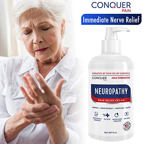 Conquer Pain Neuropathy Nerve Pain Relief Cream 8oz Max Strength Relief for Feet, Hands