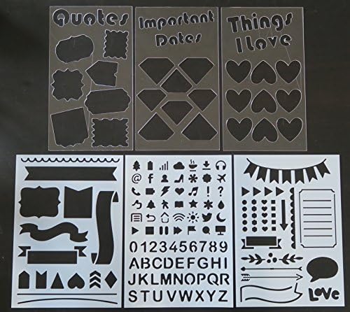 Bullet Journal Relay Journal Memories Stencil Collection - Set of 3 Memories Spread Templates (4x7) + Bonus Set of 3 Basic Stencils (5x7) - Fits all Journals