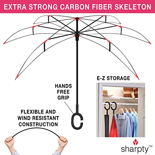 Sharpty Inverted Umbrella for Women - Windproof & Reverse - Easy to Open and Close - Upside Down & C-Shaped Handle - Rain & Wind Resistant - For Travel - Polkadots - Thumbnail 4