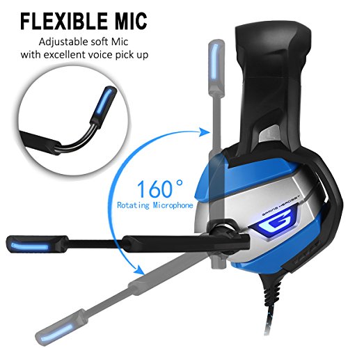 Gaming Headset - Onikuma K5 3.5mm Over-ear Stereo Gaming Headphones with Mic,Noise Reduction,Volume Control, Foldable Earphones for Xbox One/Switch/PS4/CF/Laptop/Smartphone (Black/Blue)