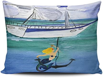 Hoooottle Custom Anchor Mermaid Nautical from Art Luxury Pillowcase Rectangle Zippered One Side Design Printed 12x20 Inch Boudoir Throw Pillow Case Cushion Cover