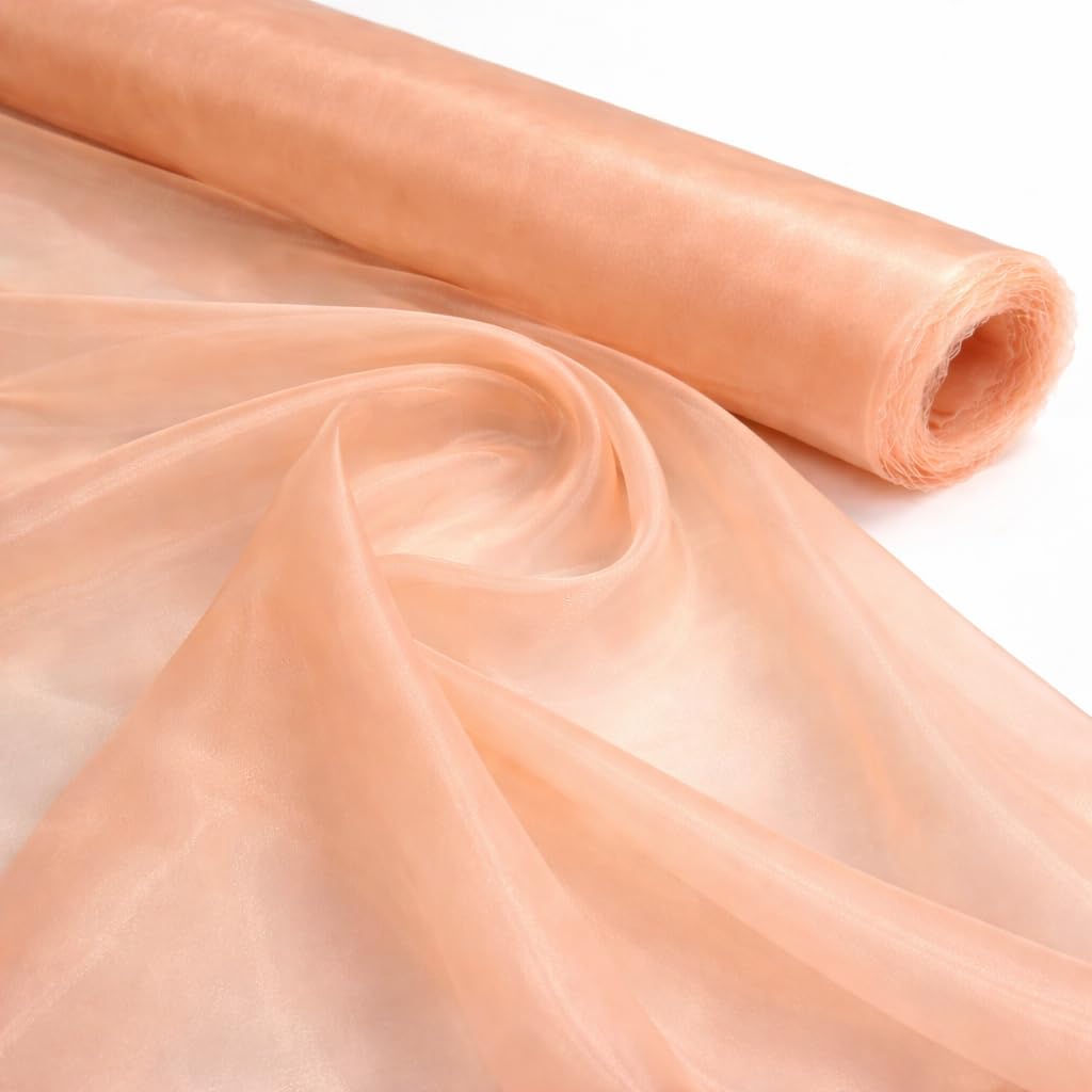 Peach 1 Meter Pack Plain Sheer Lightweight Organza Voile Drape Curtain, Wedding, Chair Sash Fabric 150cm Wide