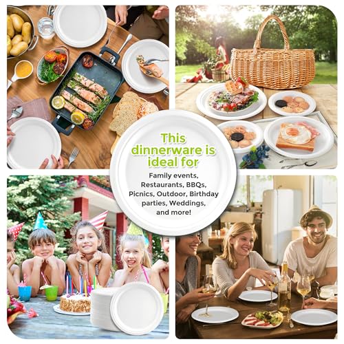 XH.Easy Go 10 Inch Paper Plates 100% Compostable Plates Heavy-Duty Disposable Plates Bulk [125 Pack], Made of Natural Sugarcane Fibers, Eco-Friendly Biodegradable 10" White Dinner Plates