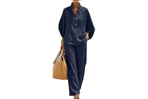 Two Piece Linen Sets for Women, Batwing Sleeve, Wide Leg Pants, Linen Cotton Breathable Fabric for Casual and home