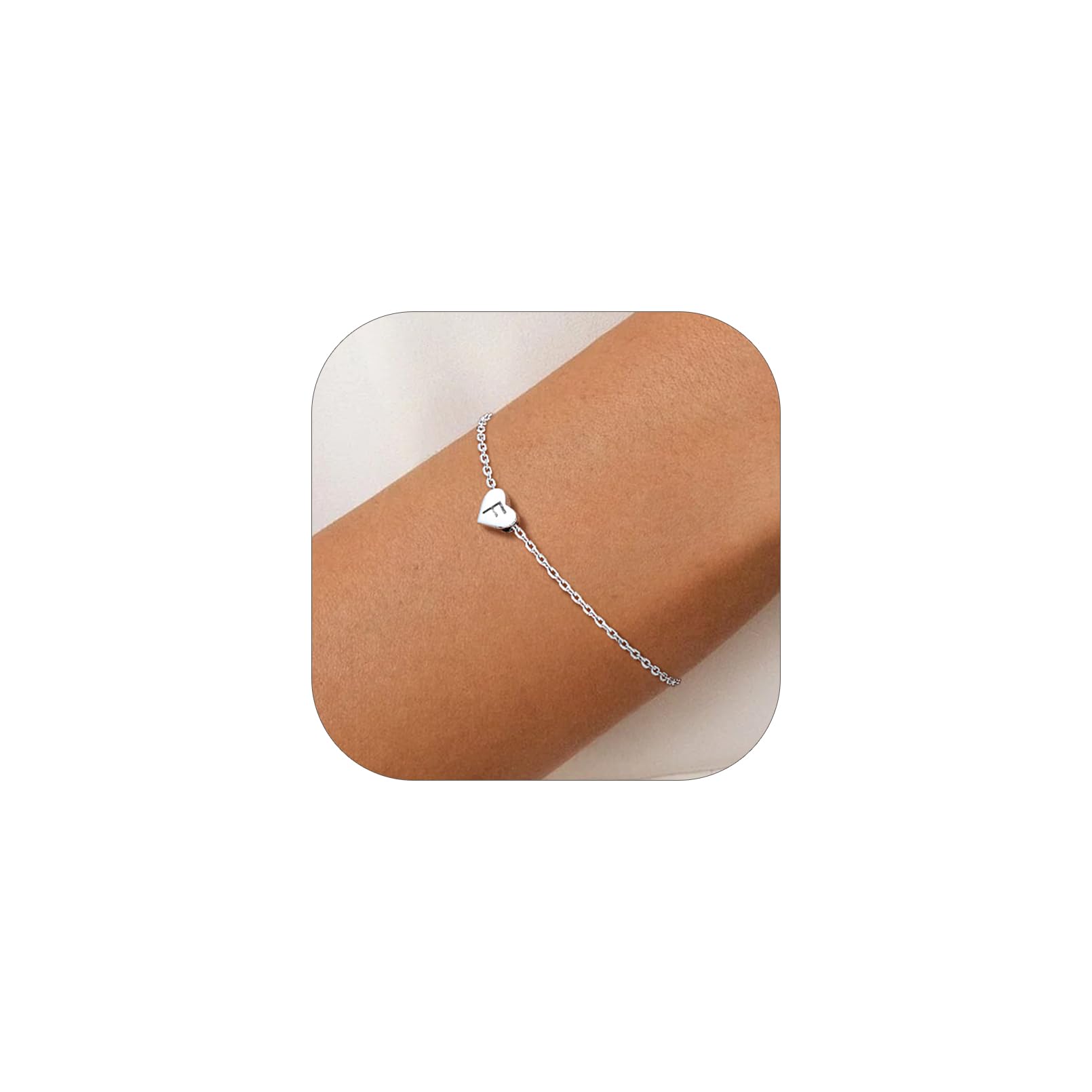 Silvora S925 Sterling Silver Bracelet for Women Heart Initial Letter F Adjustable Love Jewellery Gift for Girls Sisters Friends Mum Daughter Birthday with Gift Box