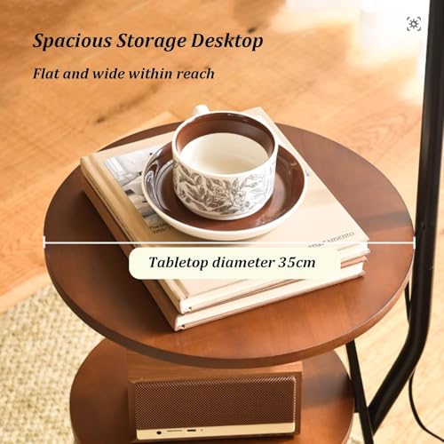 Floor Lamp with Table Attached, 3 Tier Sofa Side Stand Lamp with Bottom Storage Basket, 3 Color Temperature Reading Light, Modern Simple Storage Bedside Cabinet for Living Room, Home