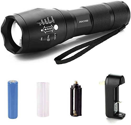 DOCOSS -5 Modes Rechargeable Ultra Bright Cree Led Torch Water Resistant High Power with