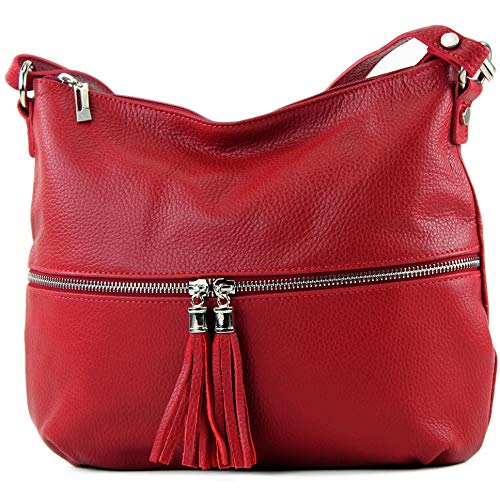 modamoda de - ital. Leather bag Leather Shoulder bag for Women Leather T159, Colour:Ruby red