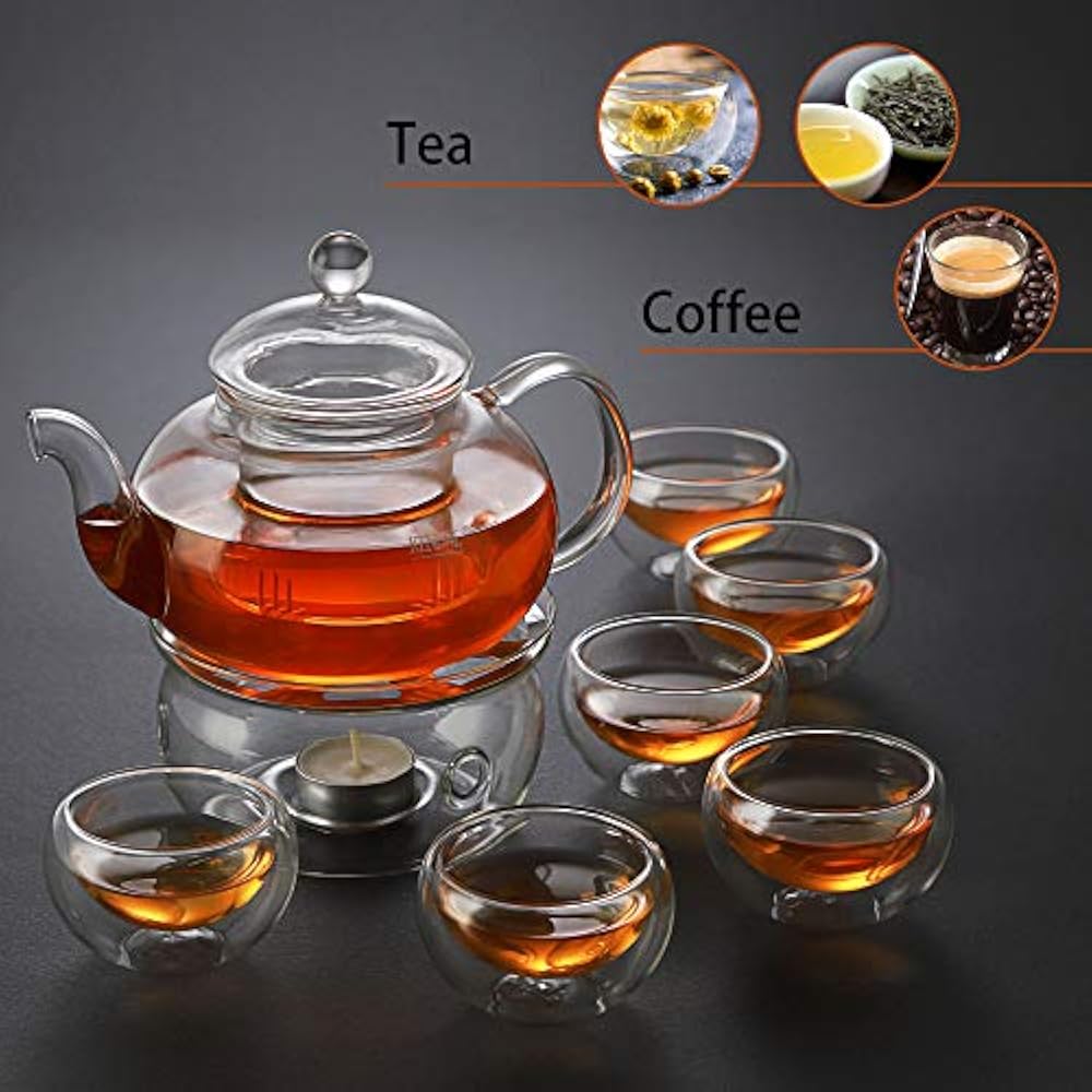 Teapots 27 Oz Glass Set Stovetop Safe Infuser Maker With Candle Warmer