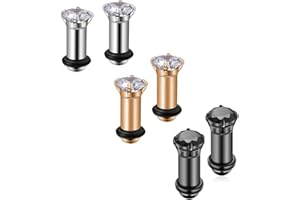 GABRY&JWL 6Pcs Lightweight Ear Gauges Plugs Ear Tunnels 2G 4G 6G 8G 6mm 5mm 4mm 3mm 316L Stainless Steel Body Piercing Plugs Prong Set CZ Ear Stretcher Expander Plugs with Rubber O-Rings