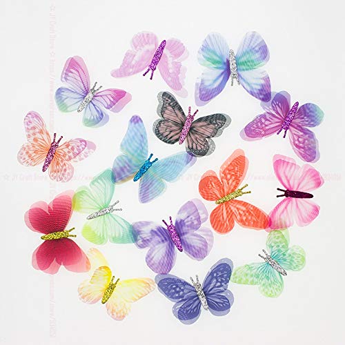 Kleurrijke vlinders set, nylon vlinders draad vlinder met delicate edelsteen, organza vlinder twee lagen lint bloemen… - Afbeelding 3