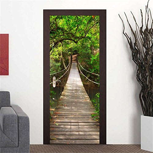 GWELL Creative Door Wall Sticker,Forest Wooden Bridge Door Mural Decals Self-Adhesive Waterproof Wallpaper DIY Home Bedroom Decor Poster Decoration 30x79
