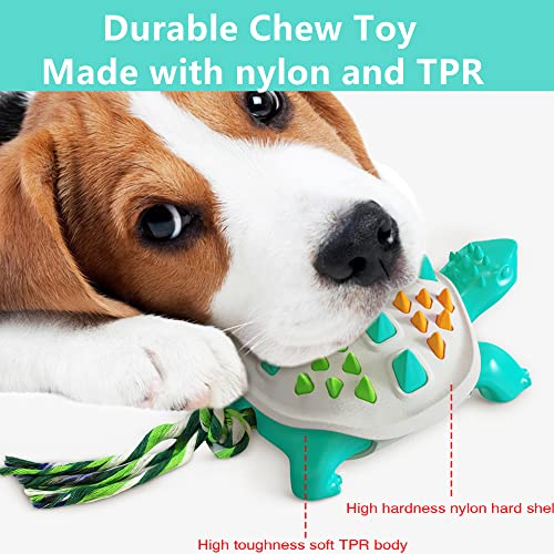 Dog Chew Toy for Aggressive Chewers with Rope Pet Toys for Dogs Teeth Cleaning Outdoor Dog Toy Tortoise Colors Grey-Blue