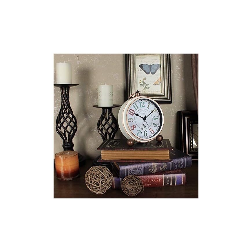 JUSTUP Silent Table Clock ,5.2 in Retro Vintage NonTicking Desk Table