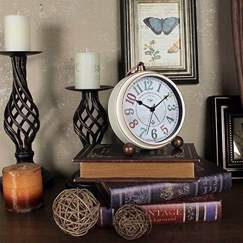 JUSTUP Desk Clock Silent, Retro Vintage Non-Ticking Desk Table Clock Small Decorative 5.2 in Alarm Clock Battery Operated with Large Numerals and HD Glass for Kids Sensors Indoor Decor (Arabic-C)