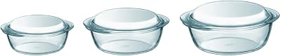 Pyrex Essentials Set of 3 Glass Casseroles 1.4L 2.1L 3L Borosilicate
