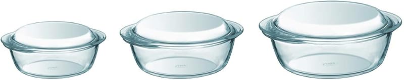 Pyrex Essentials Set of 3 Glass Casseroles 1.4L 2.1L 3L Borosilicate