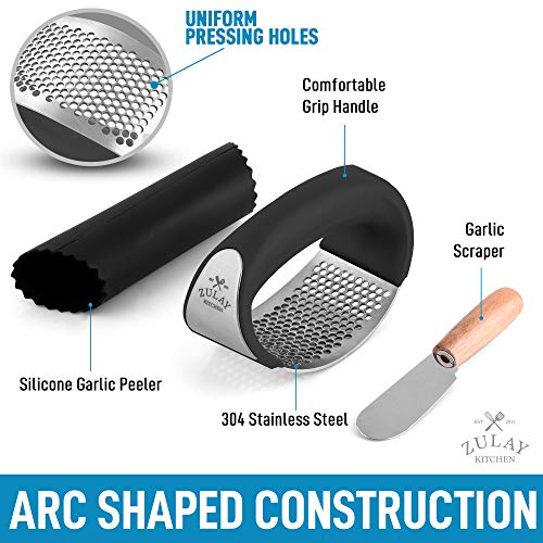 Zulay Garlic Press Rocker Set Stainless Steel Garlic Mincer With
