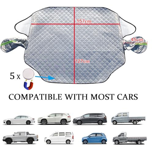 NOYVYDS Car Front Windshield Sunscreen, Car Windscreen Cover Against UV Rays and Heat, Magnetic, Universal for Most Vehicles, 199 x 127 cm, Silver