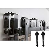 HomeDeco Hardware Homedex 13 FT Bypass Sliding Barn Door Hardware Black Steel Track For Double Wooden Doors Indoor Antique Style