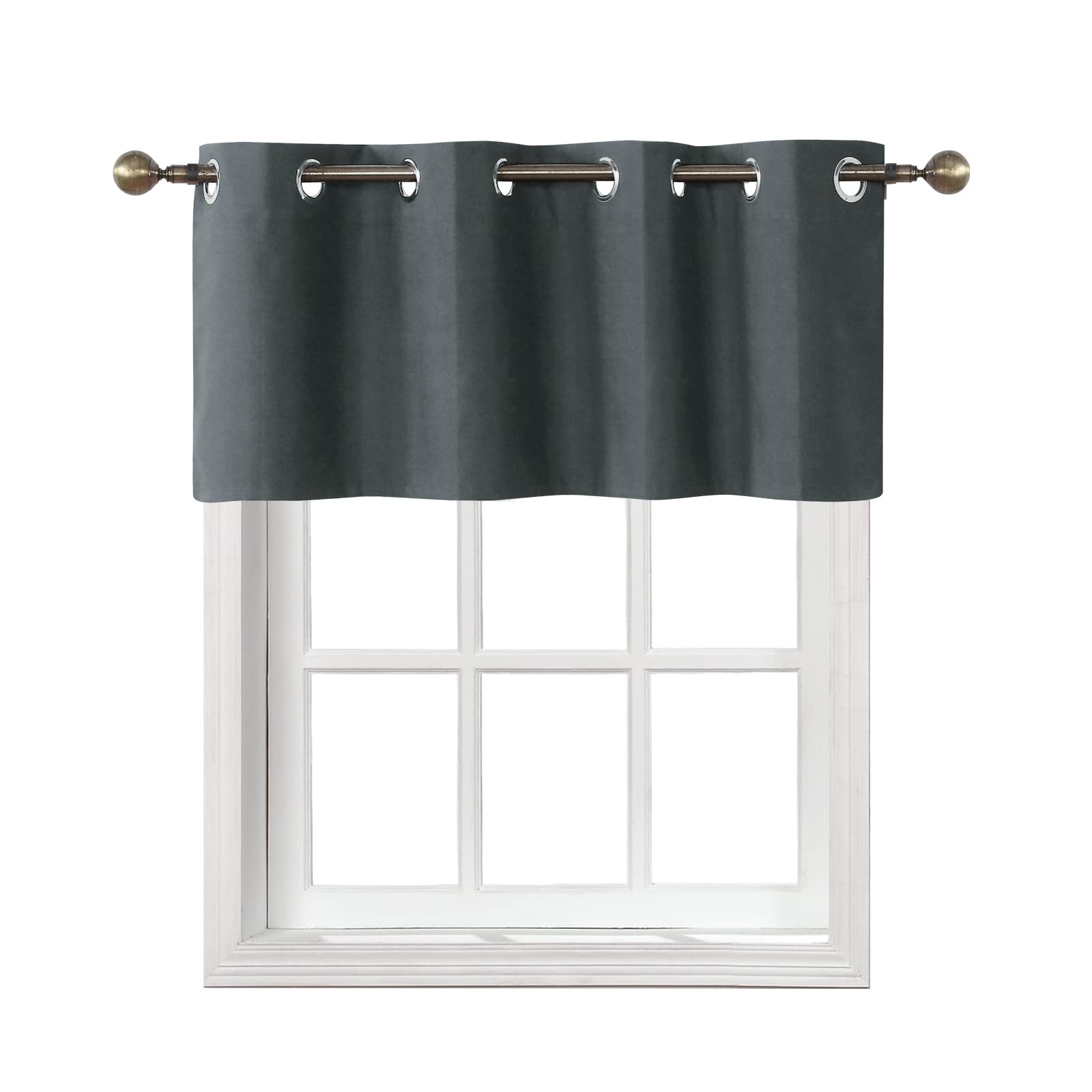 Home Queen Total Blackout Curtain Valance for Bedroom Window, Grommet Straight Bathroom Drape Valence, 54 W X 18 L, Charcoal