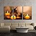 wall26 3 Piece Canvas Wall Art - Spa Still Life with Aromatic Candles and Zen Stones - Modern Home Art Stretched and Framed Ready to Hang - 16