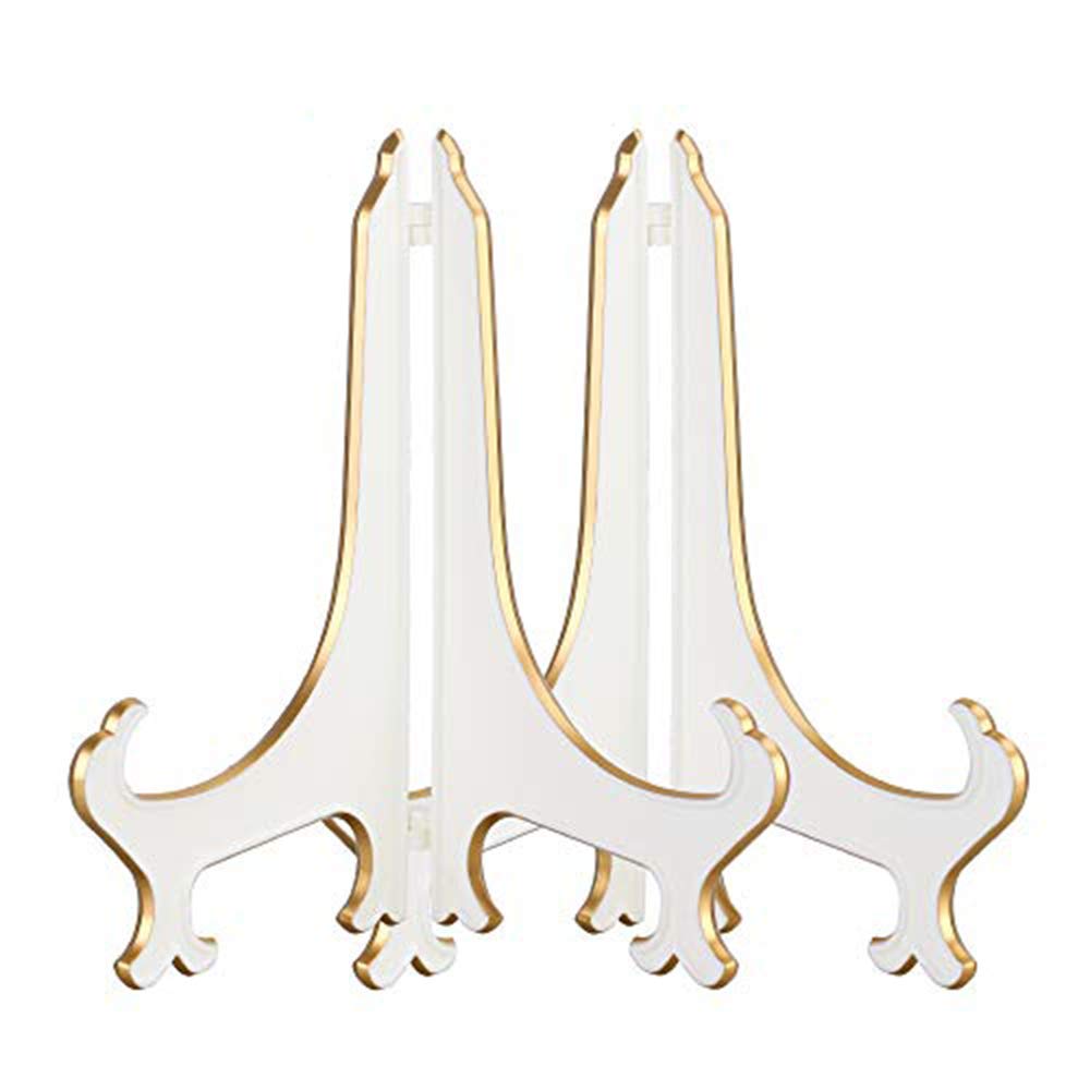 Artliving 10" Decorative Plate Stand Holder Plastic Picture Easel Display Stand Picture Frame Stand White Gold (2 Pack)