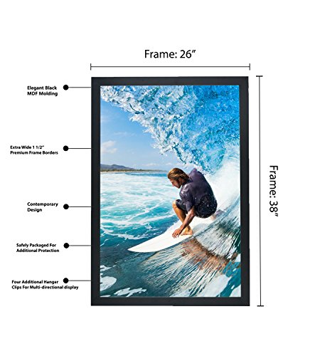 Premium Poster Frame 24" x 36" with 1 1/2 Inch Wide Basic Solid Frame Border - Clear Front Layer, Hanging Clips (Set of 2, Black) - Thumbnail 7