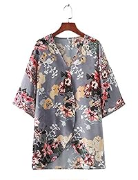 Kimonos sueltos con estampado floral para dama, media manga, chal de gasa, blusas informales, para la playa