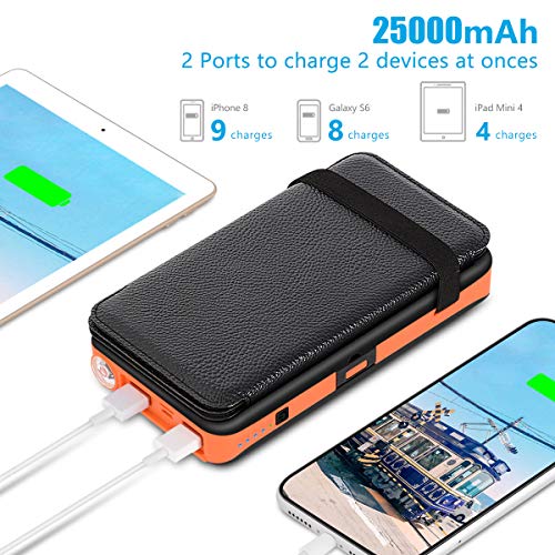 Solar Charger 25000mAh Tranmix Power Bank with Dual USB Ports Waterproof External Battery Pack for Smart Phones, Tablets and Outdoor
