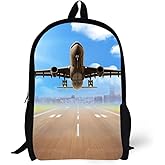 Wibanky Plane Backpack 17 Inch Student Book Bag for Kids Boys Mens Aircraft Design