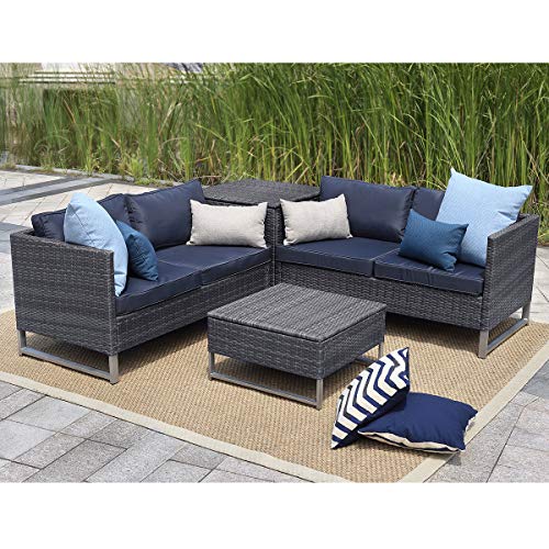 Young Tech Patio Furniture 4 PCS Outdoor Sectional Furniture Set P.E Rattan Conversation Sets wi ...