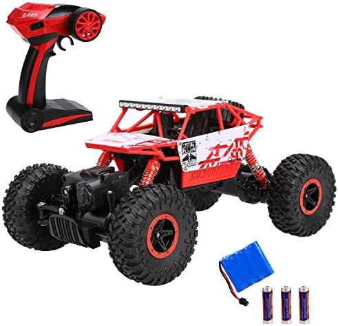 Tinfancy 4WD RC Rock Off Road Vehicle Remote Radio Control Crawler Truck Cars with Rechargeable Battery 25KM/H 2.4Ghz High Speed 1:18 Shock-proof RC Car