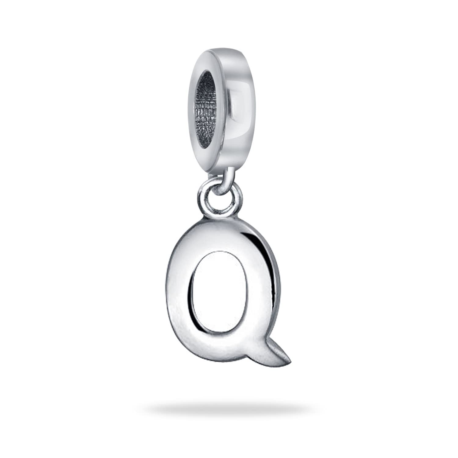 Bling Jewelry Personalized Gift Block Letter Q Alphabet Initial Dangle Charm Bead For Women For Teen .925 Sterling Silver For European Bracelet